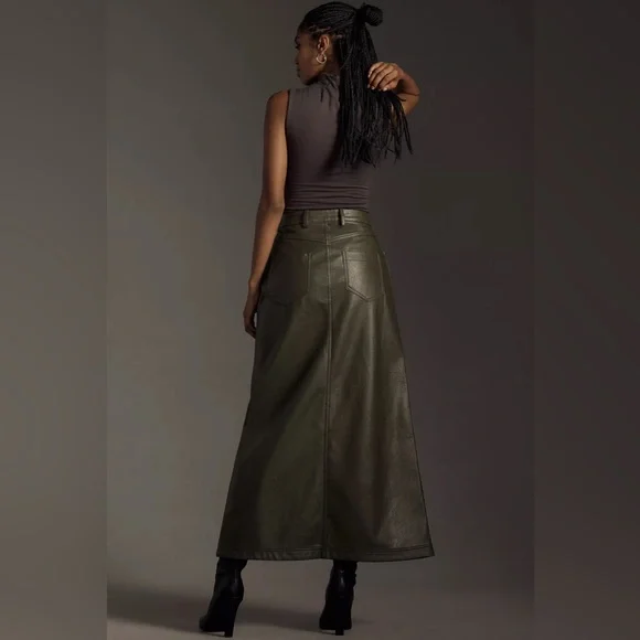 Anthropologie The Madi Faux-Leather Front-Slit Maxi Skirt by Pilcro - Picture 6 of 13